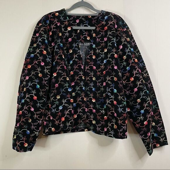 Vintage Lori of California Velvet Rainbow Embroidered Floral Blazer - Picture 1 of 4